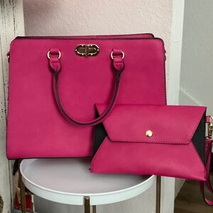 Elegant Pink Satchel and Clutch Set